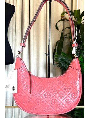 NEW!!!  AUTHENTIC TORY BURCH CORAL CRUSH MONOGRAM CRESENT HANDBAG